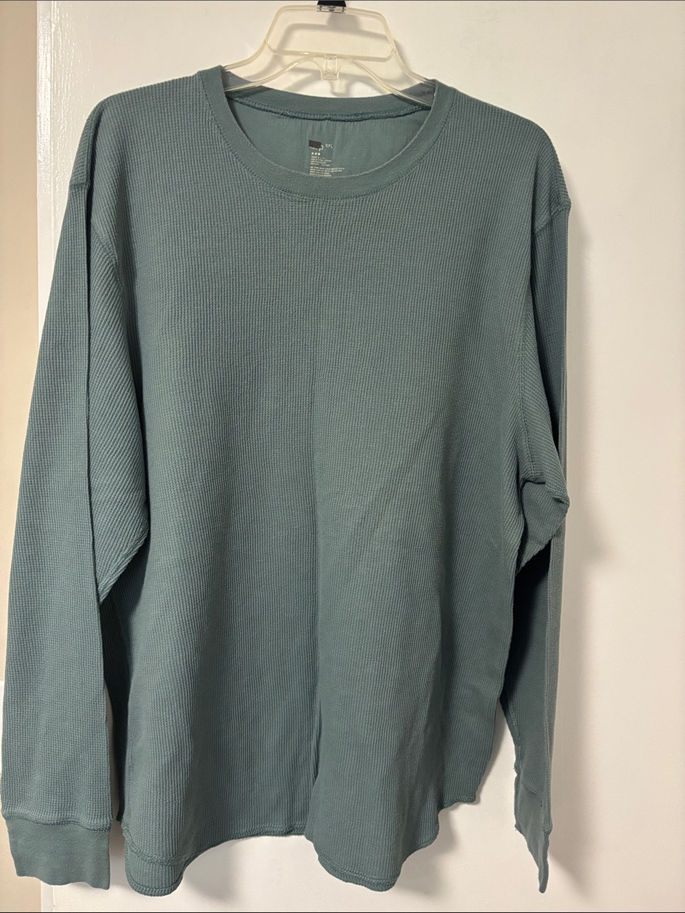 GAP Long-Sleeve Waffle Knit Crew in Teal Blue